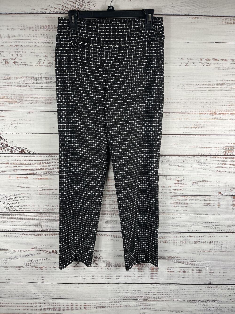 Raffinalla Pants Women's 10 Black White Dot Print Pull On Stretch Ankle Cropped